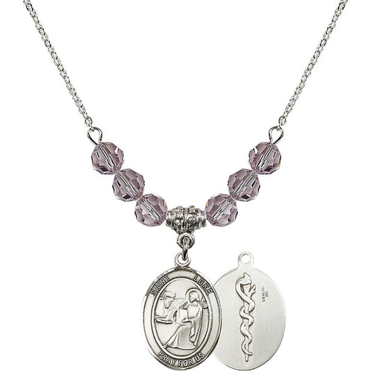Sterling Silver Saint Luke the Apostle / Doctor Birthstone Necklace with Light Amethyst Beads - 8068