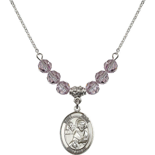 Sterling Silver Saint Mark the Evangelist Birthstone Necklace with Light Amethyst Beads - 8070