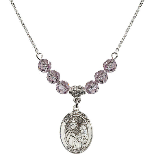 Sterling Silver Saint Margaret Mary Alacoque Birthstone Necklace with Light Amethyst Beads - 8072