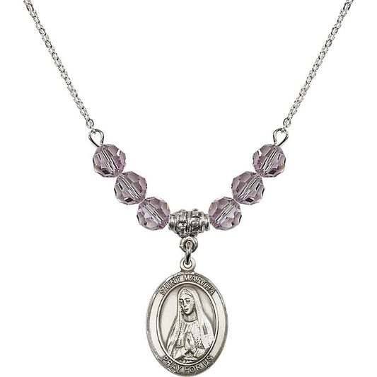 Sterling Silver Saint Martha Birthstone Necklace with Light Amethyst Beads - 8075