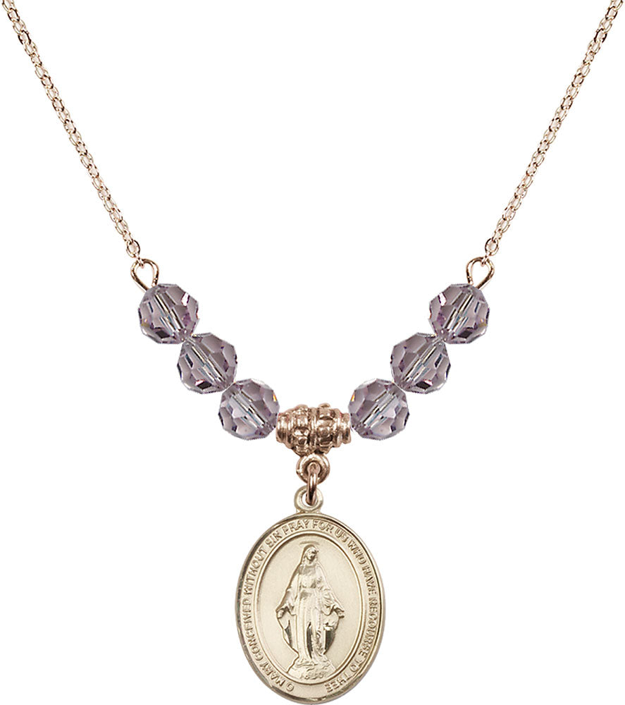 14kt Gold Filled Miraculous Birthstone Necklace with Light Amethyst Beads - 8078