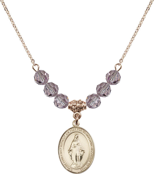 14kt Gold Filled Miraculous Birthstone Necklace with Light Amethyst Beads - 8078