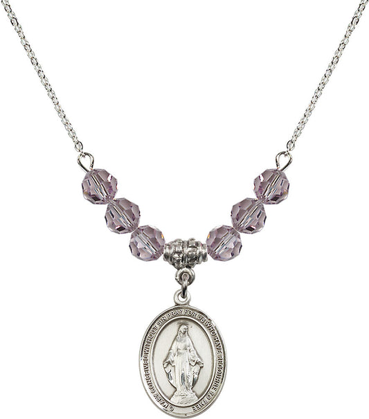 Sterling Silver Miraculous Birthstone Necklace with Light Amethyst Beads - 8078