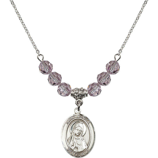 Sterling Silver Saint Monica Birthstone Necklace with Light Amethyst Beads - 8079