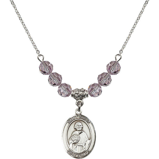 Sterling Silver Saint Philip the Apostle Birthstone Necklace with Light Amethyst Beads - 8083