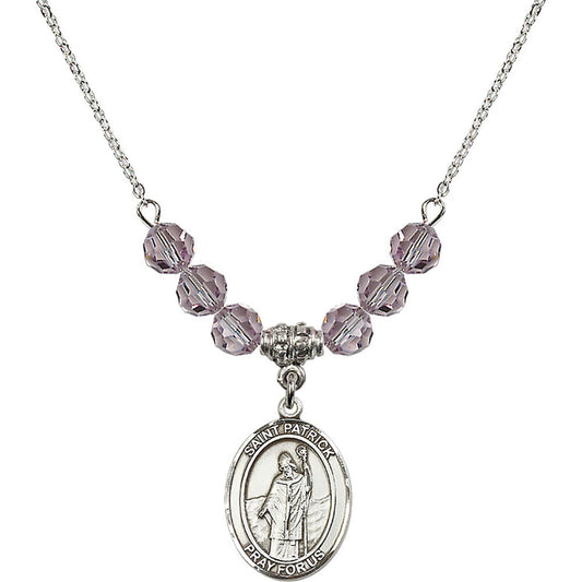 Sterling Silver Saint Patrick Birthstone Necklace with Light Amethyst Beads - 8084