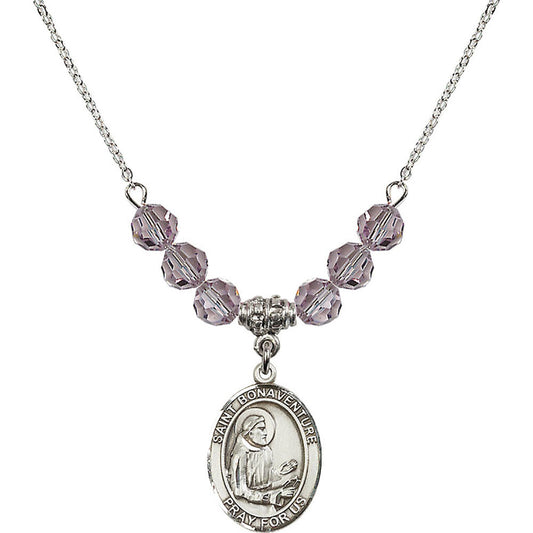Sterling Silver Saint Bonaventure Birthstone Necklace with Light Amethyst Beads - 8085