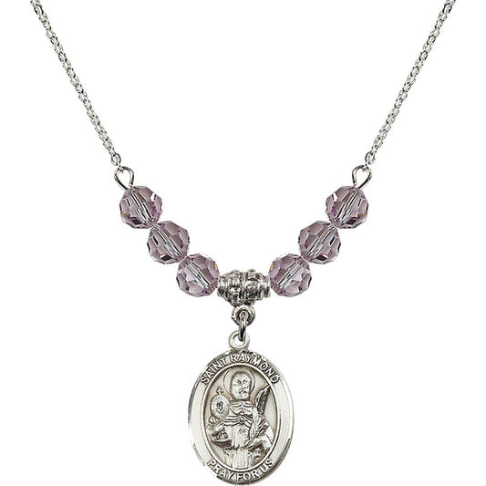 Sterling Silver Saint Raymond Nonnatus Birthstone Necklace with Light Amethyst Beads - 8091