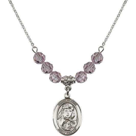 Sterling Silver Saint Sarah Birthstone Necklace with Light Amethyst Beads - 8097