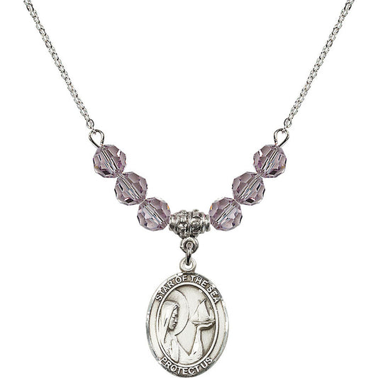 Sterling Silver Our Lady Star of the Sea Birthstone Necklace with Light Amethyst Beads - 8101