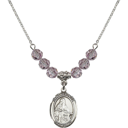 Sterling Silver Saint Veronica Birthstone Necklace with Light Amethyst Beads - 8110