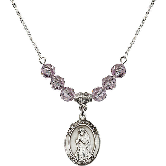 Sterling Silver Saint Juan Diego Birthstone Necklace with Light Amethyst Beads - 8111