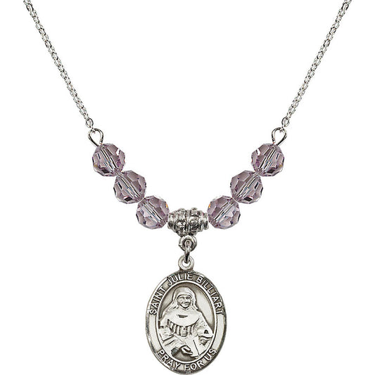 Sterling Silver Saint Julie Billiart Birthstone Necklace with Light Amethyst Beads - 8117