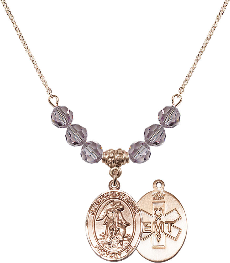 14kt Gold Filled Guardian Angel / EMT Birthstone Necklace with Light Amethyst Beads - 8118