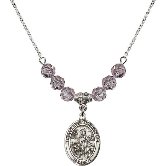 Sterling Silver Lord Is My Shepherd Birthstone Necklace with Light Amethyst Beads - 8119