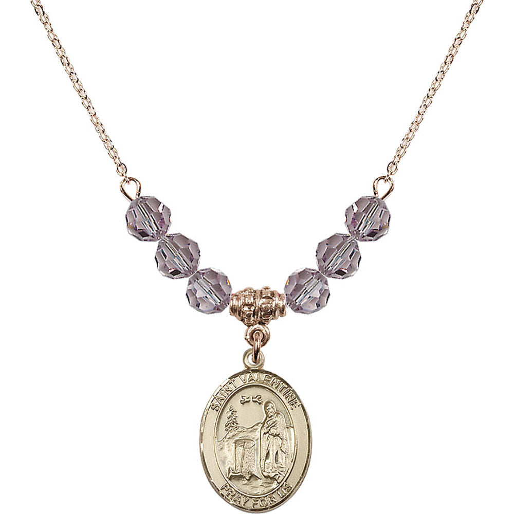 14kt Gold Filled Saint Valentine of Rome Birthstone Necklace with Light Amethyst Beads - 8121