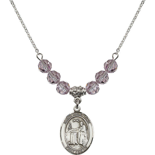 Sterling Silver Saint Valentine of Rome Birthstone Necklace with Light Amethyst Beads - 8121