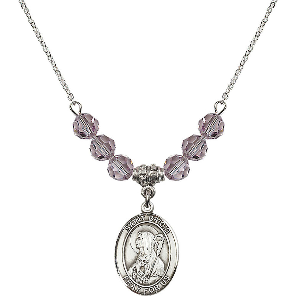 Sterling Silver Saint Brigid of Ireland Birthstone Necklace with Light Amethyst Beads - 8123