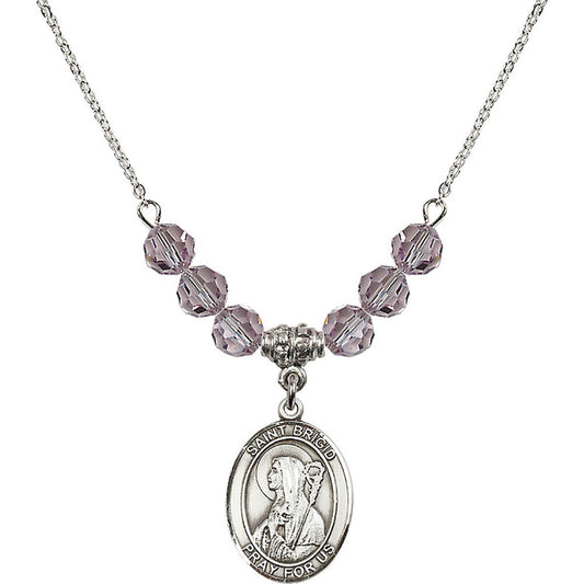 Sterling Silver Saint Brigid of Ireland Birthstone Necklace with Light Amethyst Beads - 8123