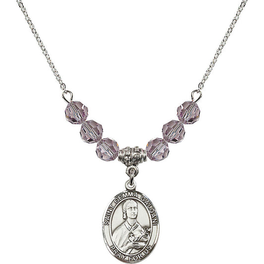 Sterling Silver Saint Gemma Galgani Birthstone Necklace with Light Amethyst Beads - 8130