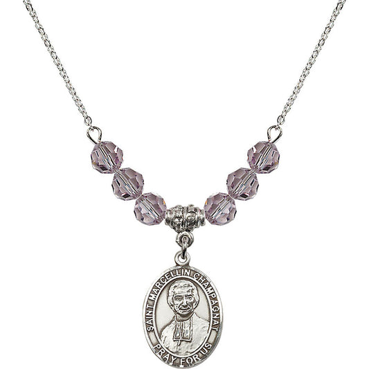 Sterling Silver Saint Marcellin Champagnat Birthstone Necklace with Light Amethyst Beads - 8131