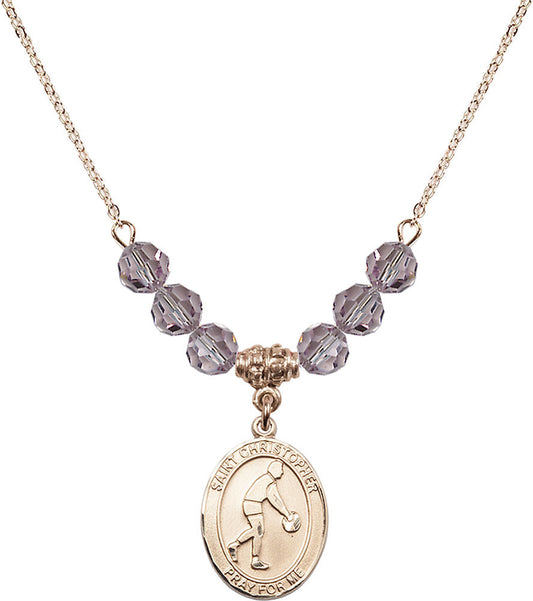 14kt Gold Filled Saint Christopher/Basketball Birthstone Necklace with Light Amethyst Beads - 8153