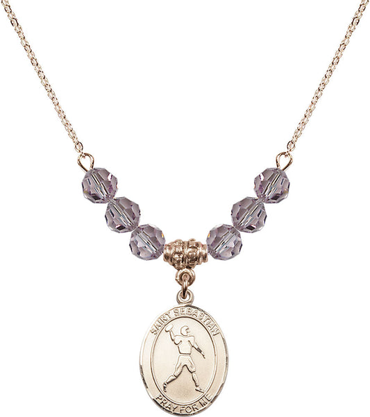 14kt Gold Filled Saint Sebastian/Football Birthstone Necklace with Light Amethyst Beads - 8161