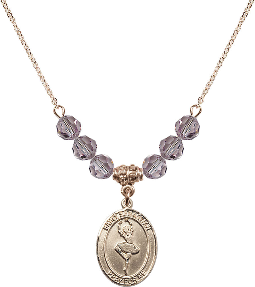 14kt Gold Filled Saint Sebastian/Dance Birthstone Necklace with Light Amethyst Beads - 8173