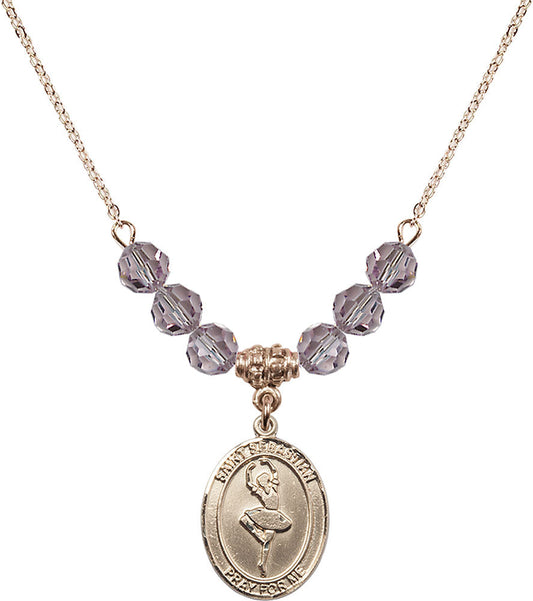 14kt Gold Filled Saint Sebastian/Dance Birthstone Necklace with Light Amethyst Beads - 8173