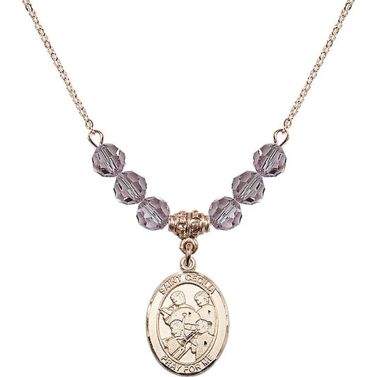 14kt Gold Filled Saint Cecilia / Marching Band Birthstone Necklace with Light Amethyst Beads - 8179