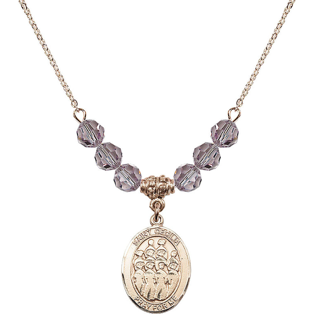 14kt Gold Filled Saint Cecilia / Choir Birthstone Necklace with Light Amethyst Beads - 8180