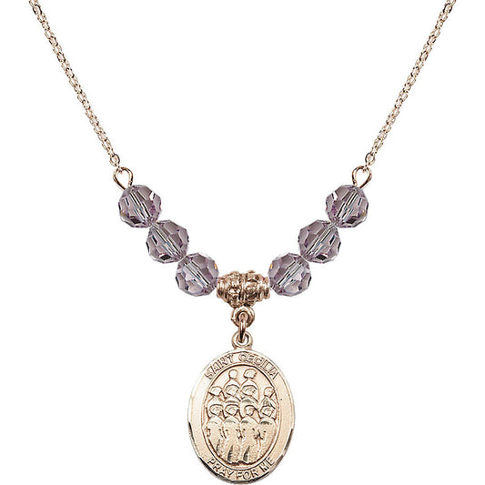 14kt Gold Filled Saint Cecilia / Choir Birthstone Necklace with Light Amethyst Beads - 8180