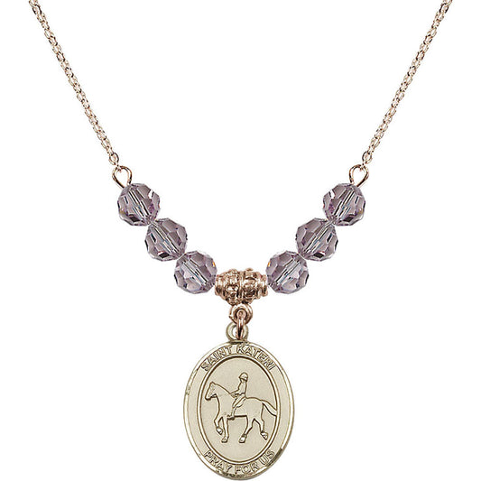 14kt Gold Filled Saint Kateri/Equestrian Birthstone Necklace with Light Amethyst Beads - 8182