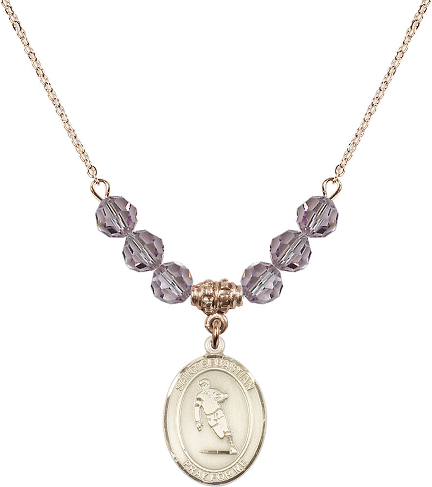 14kt Gold Filled Saint Sebastian / Rugby Birthstone Necklace with Light Amethyst Beads - 8187