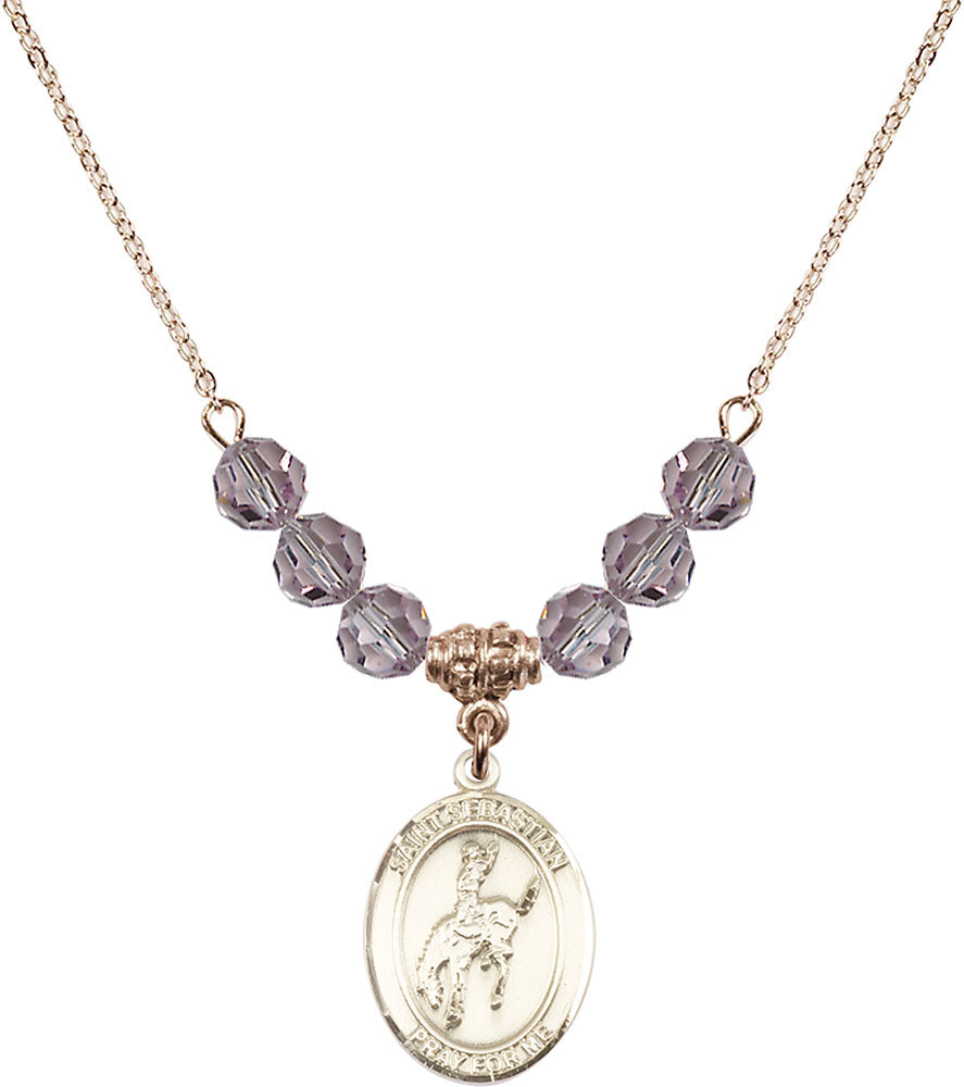 14kt Gold Filled Saint Sebastian / Rodeo Birthstone Necklace with Light Amethyst Beads - 8191