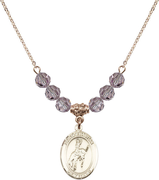 14kt Gold Filled Saint Sebastian / Rodeo Birthstone Necklace with Light Amethyst Beads - 8191