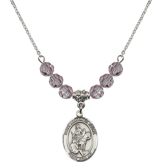 Sterling Silver Saint Martin of Tours Birthstone Necklace with Light Amethyst Beads - 8200