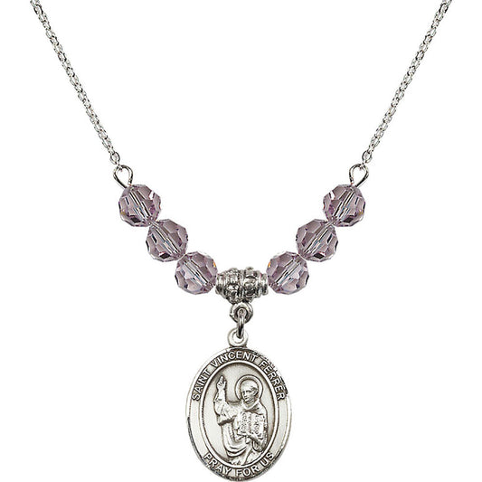 Sterling Silver Saint Vincent Ferrer Birthstone Necklace with Light Amethyst Beads - 8201