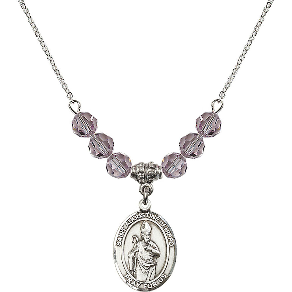 Sterling Silver Saint Augustine of Hippo Birthstone Necklace with Light Amethyst Beads - 8202