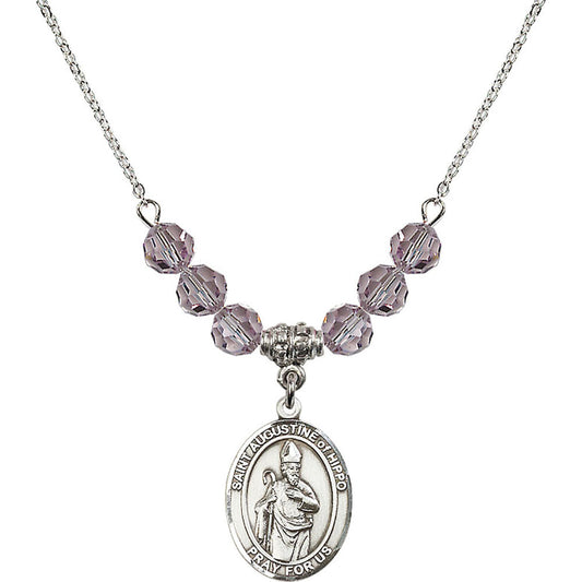 Sterling Silver Saint Augustine of Hippo Birthstone Necklace with Light Amethyst Beads - 8202