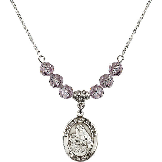Sterling Silver Madonna del Ghisallo Birthstone Necklace with Light Amethyst Beads - 8203
