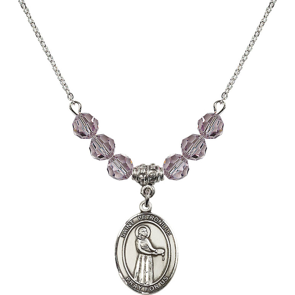 Sterling Silver Saint Petronille Birthstone Necklace with Light Amethyst Beads - 8209