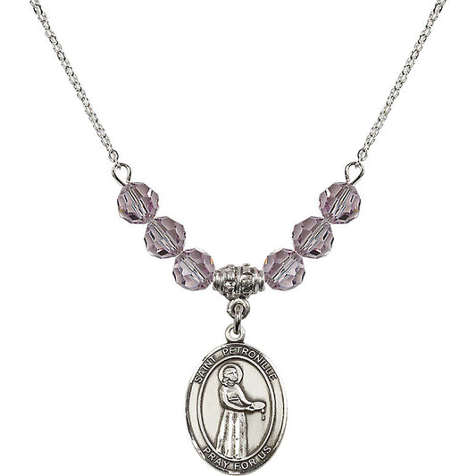 Sterling Silver Saint Petronille Birthstone Necklace with Light Amethyst Beads - 8209