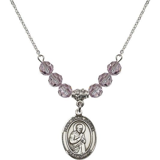 Sterling Silver Saint Isaac Jogues Birthstone Necklace with Light Amethyst Beads - 8212
