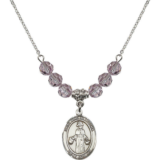 Sterling Silver Saint Nino de Atocha Birthstone Necklace with Light Amethyst Beads - 8214