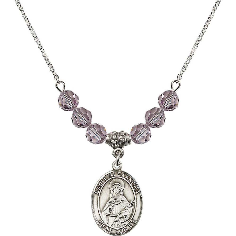 Sterling Silver Saint Alexandra Birthstone Necklace with Light Amethyst Beads - 8215