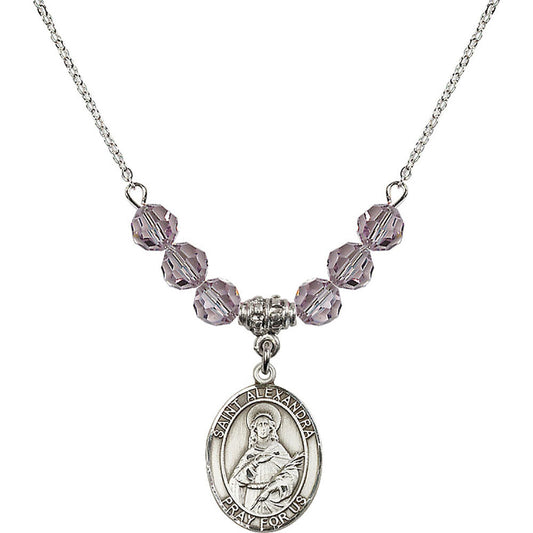 Sterling Silver Saint Alexandra Birthstone Necklace with Light Amethyst Beads - 8215