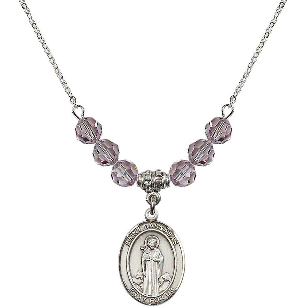 Sterling Silver Saint Barnabas Birthstone Necklace with Light Amethyst Beads - 8216