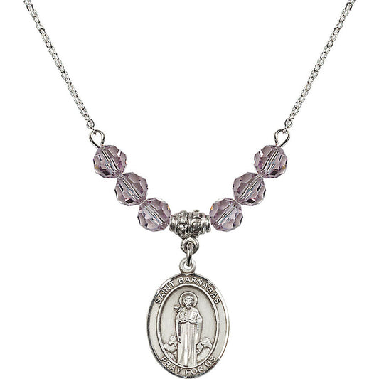 Sterling Silver Saint Barnabas Birthstone Necklace with Light Amethyst Beads - 8216