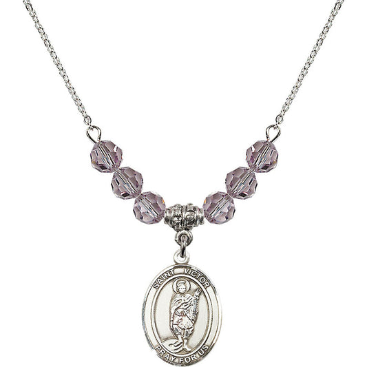 Sterling Silver Saint Victor of Marseilles Birthstone Necklace with Light Amethyst Beads - 8223